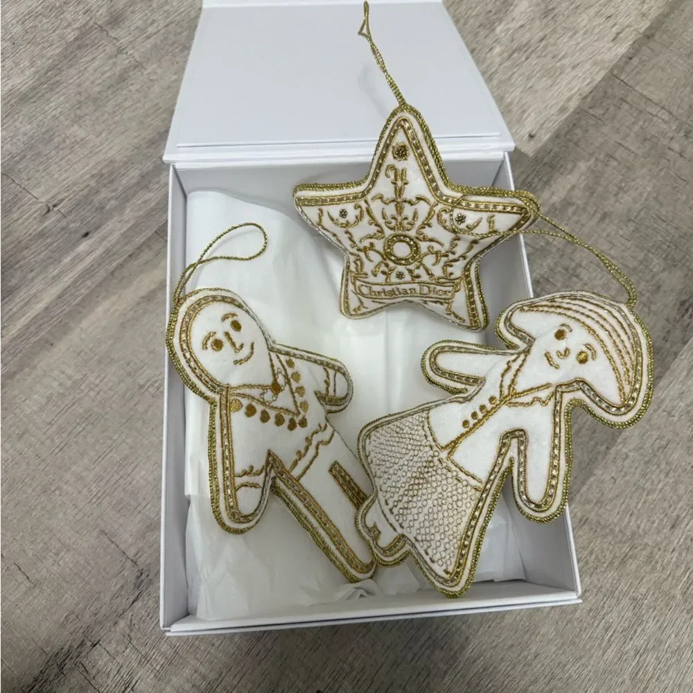 Dior Gold and Cream Holiday Ornament Trio